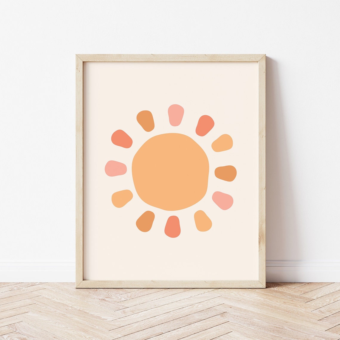Peach Sun Dotted Rays Stylized Sunshine Boho Minimalist Nursery Poster