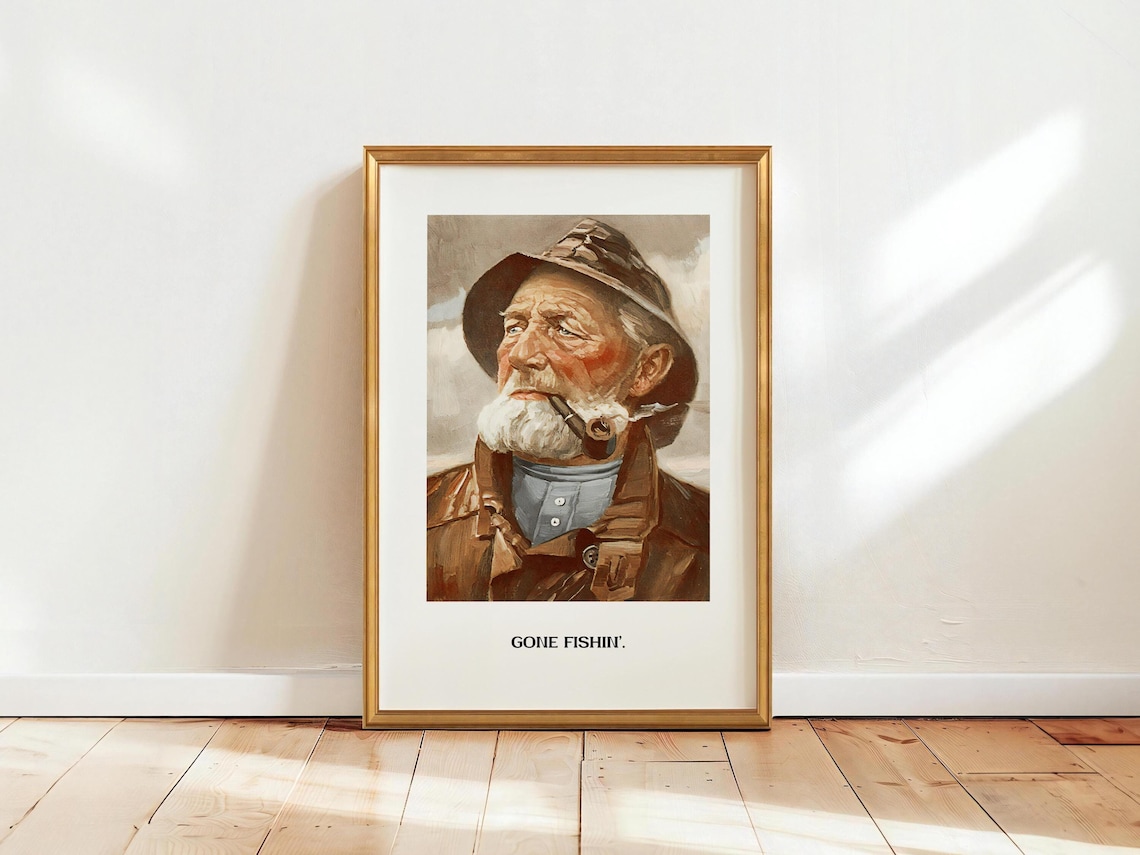 Fisherman Retro Fishing Art Print, Angler Decor