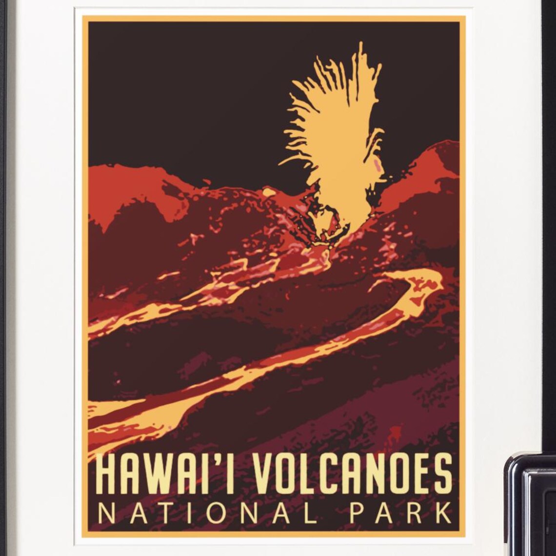 Hawaii Volcanoes National Park Lava Eruption Vintage Travel Poster