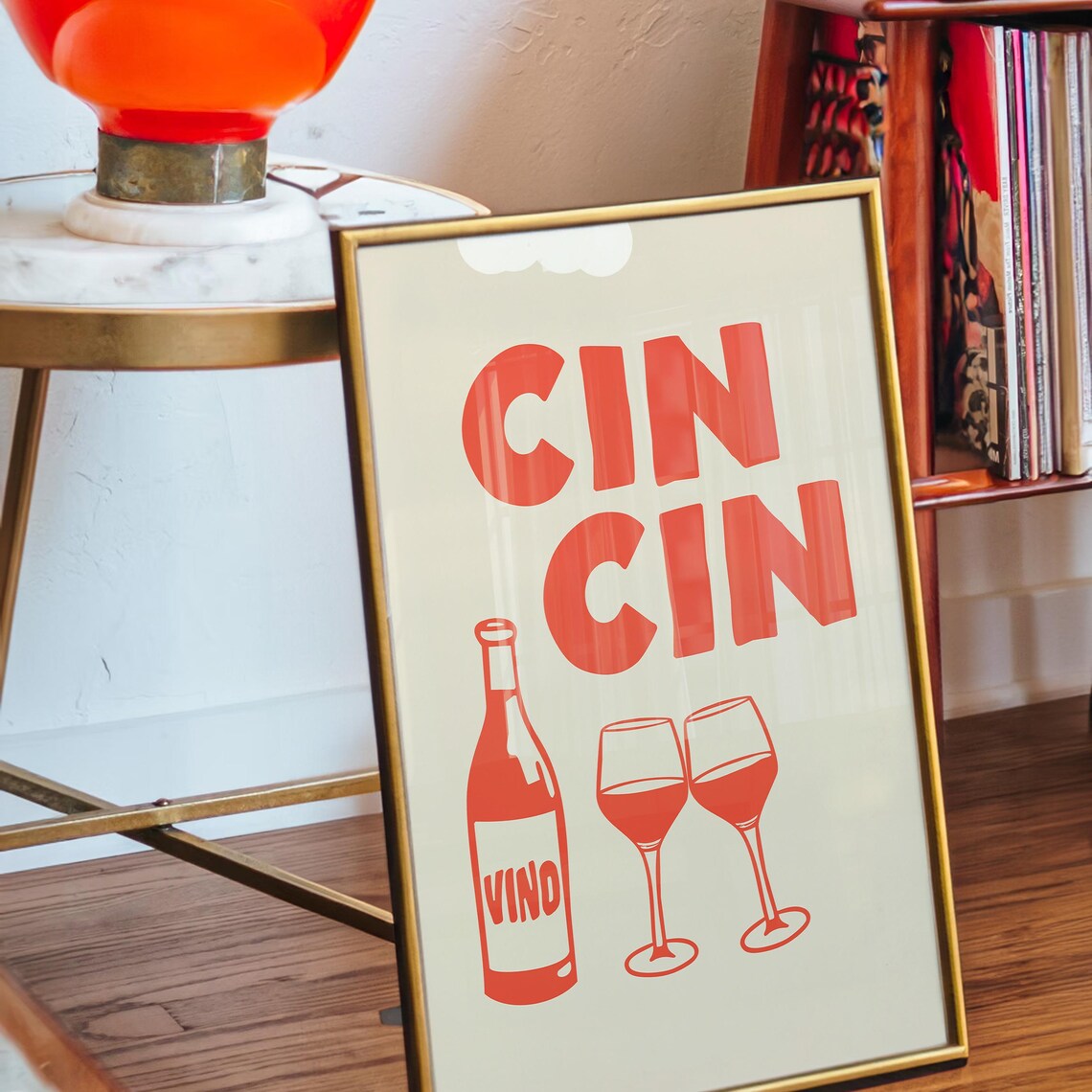 Red Cin Cin Italian Wine Toast Retro Bar Cart Wall Decor Poster - Image 2