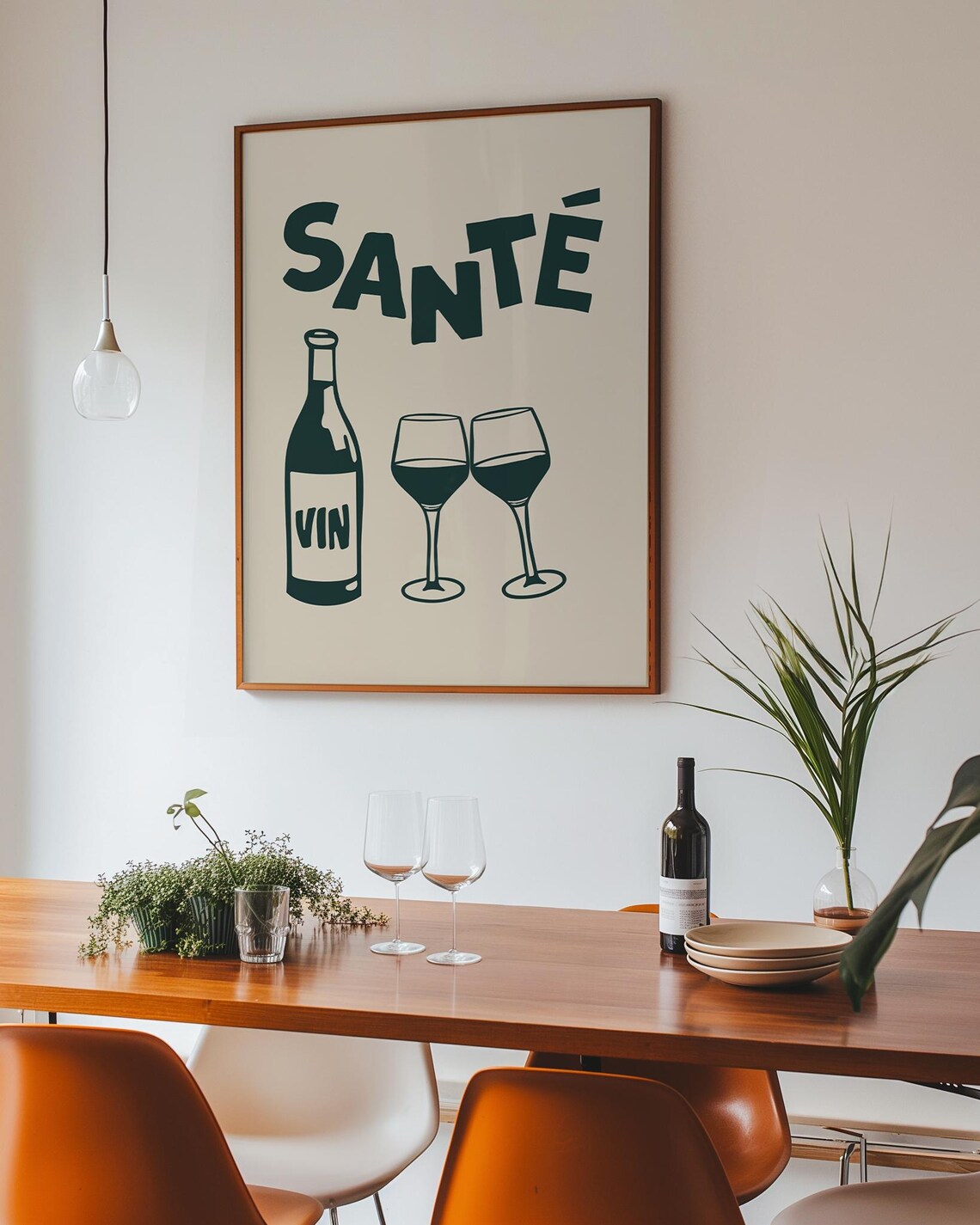 Sante Deep Green Wine Bottle Glasses Cream French Kitchen Poster - Image 2
