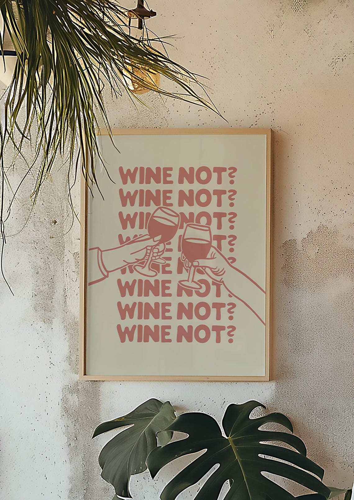 Pastel Pink Wine Not Retro Cheers Typography Bar Cart Poster