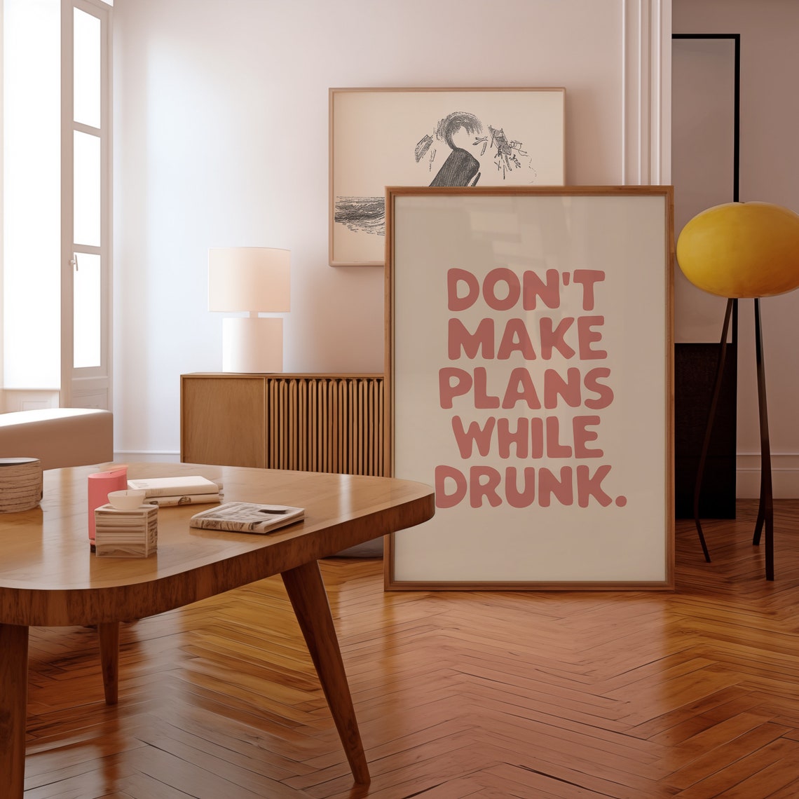 Dont Make Plans While Drunk Quote Print Funny Pastel Pink Bathroom Print Girly Art Trendy Rose College Dorm Room Decor - Image 3