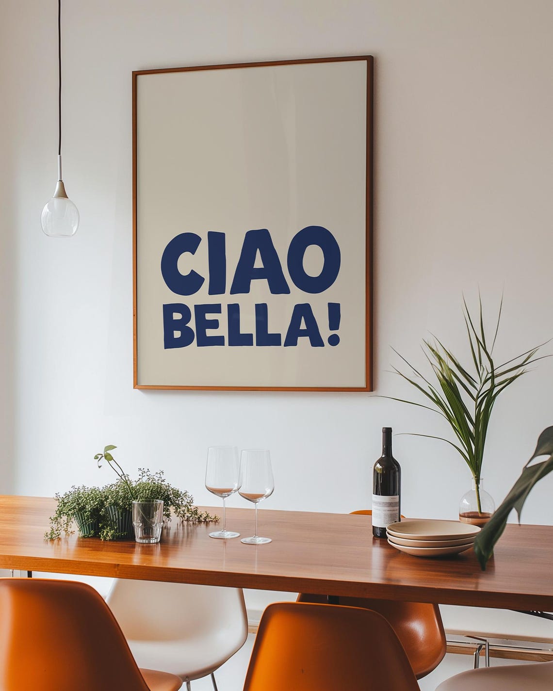 Ciao Bella Navy Blue Italian Phrase Cream Classic Entryway Print - Image 2