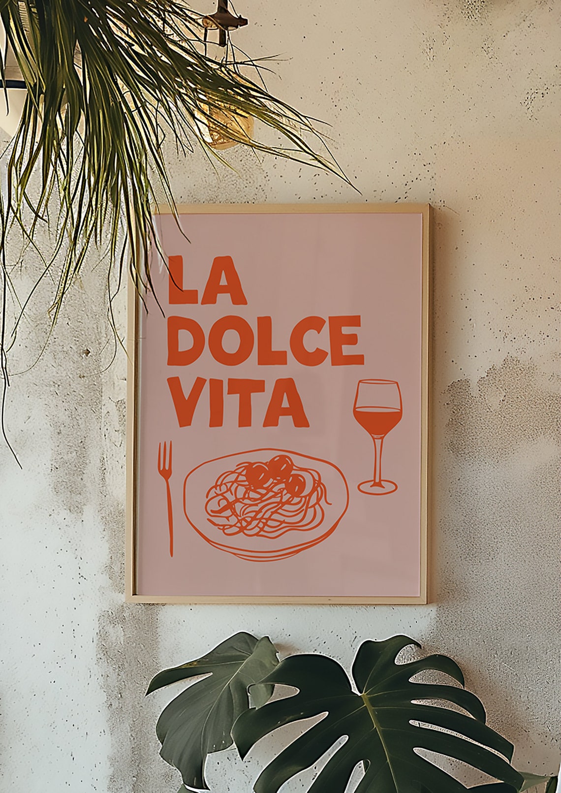 La Dolce Vita Orange Pink Pasta and Wine Italian Kitchen Poster - Image 3