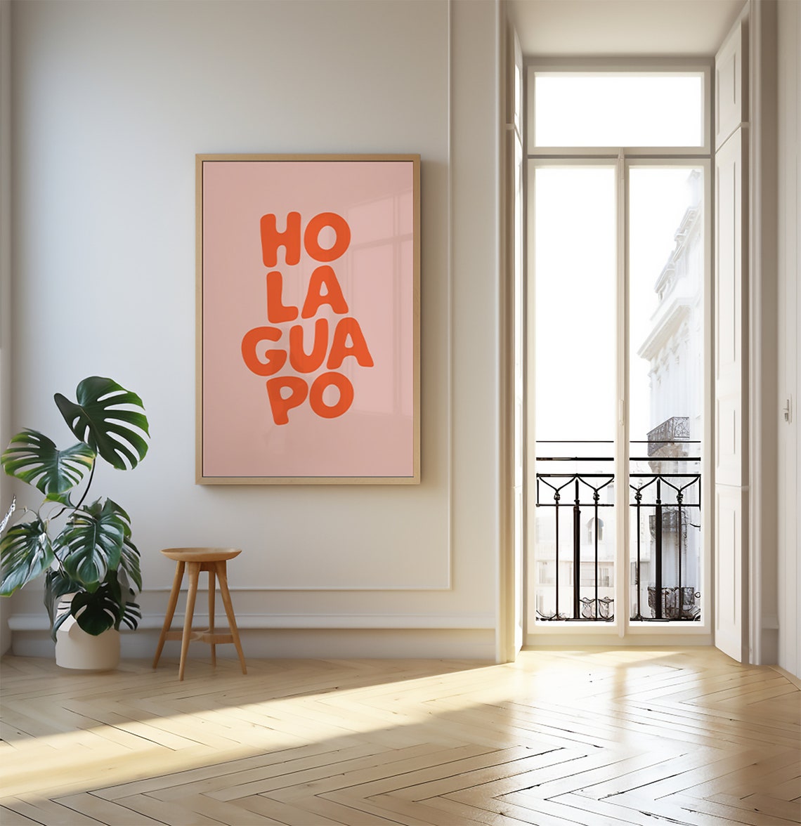 Red Hola Guapo Spanish Phrase Retro Minimalist Wall Decor Poster - Image 2