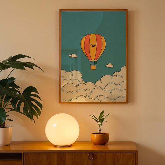 Cute Hot Air Balloon Poster Baby Nursery Wall Art Shower Gift Adventure Theme Kids Room Decor Whimsical Travel Print