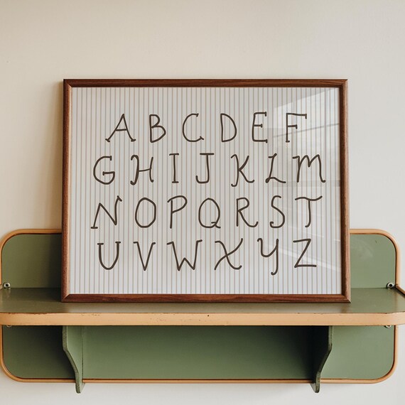 Alphabet Print Vintage Playroom Poster Neutral Striped Wall Art Digital Download Horizontal