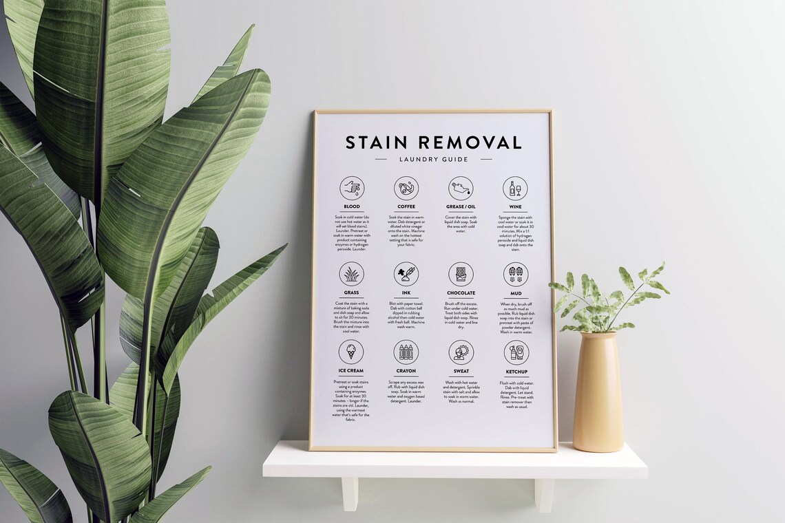 Stain Removal Laundry Guide Twelve Common Stains Illustrated Poster - Image 4