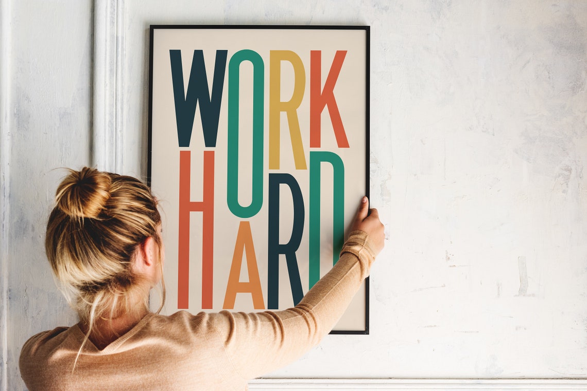 Work Hard Colorful Stacked Letters On Cream Motivational Poster - Image 7