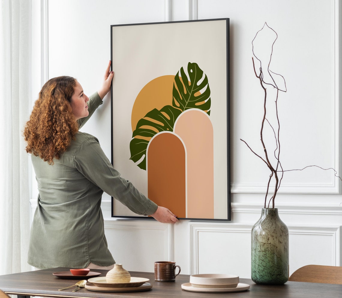 Boho Monstera Palm Sun Abstract Shapes Minimalist Wall Poster - Image 6