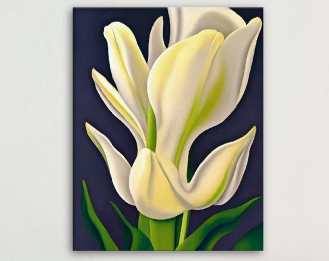 Cream Tulips Dark Background Vintage Botanical Flower Art Poster