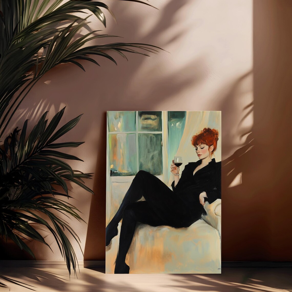 Women Drinking Wine, Vintage Abstract Painting - Image 3