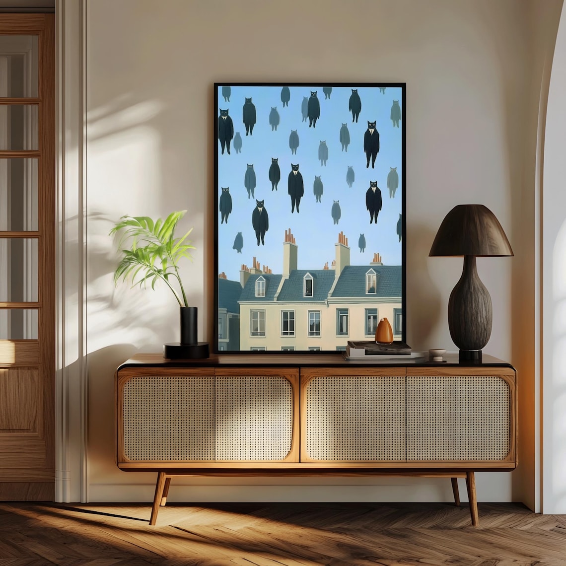 Black Cat Floating, Magritte-Inspired Cat Portrait - Image 2