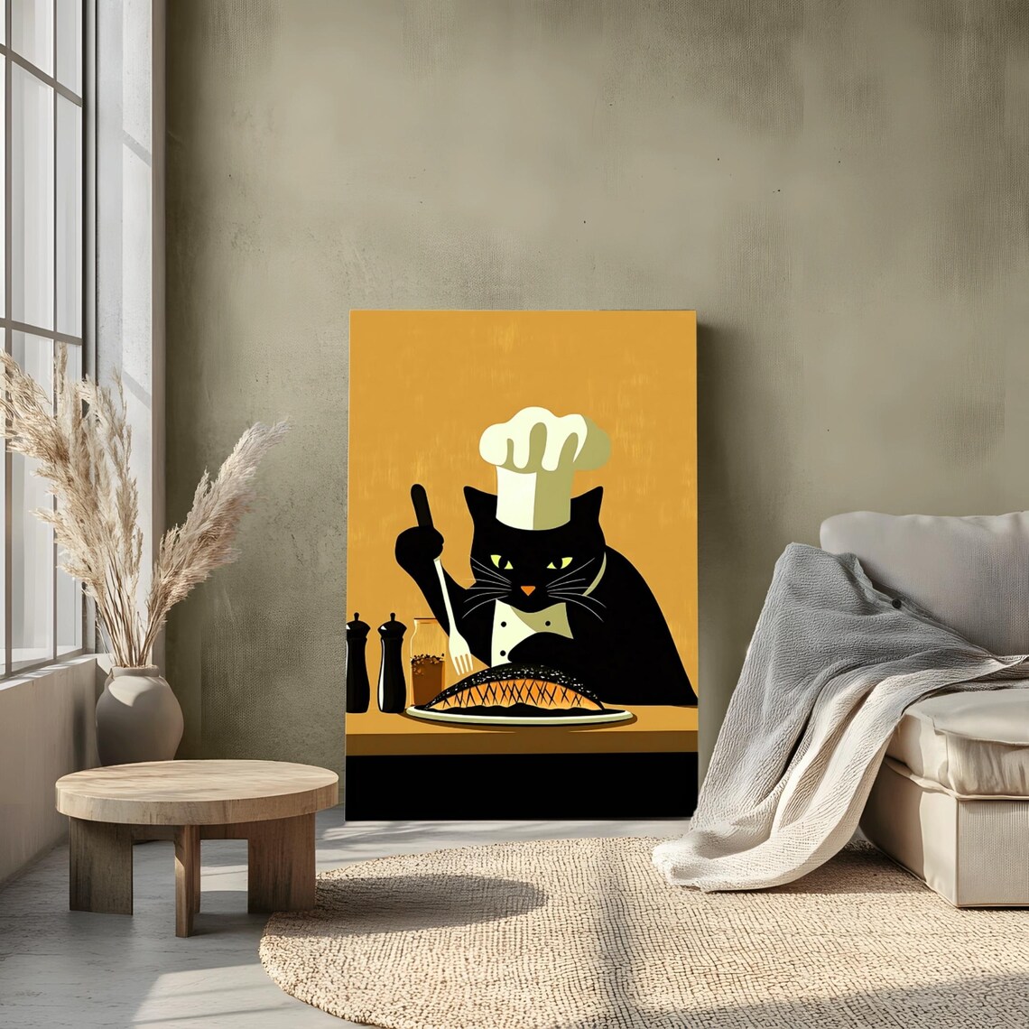 Black Cat Cooking, Cute Cat Portrait Art Print - Image 2