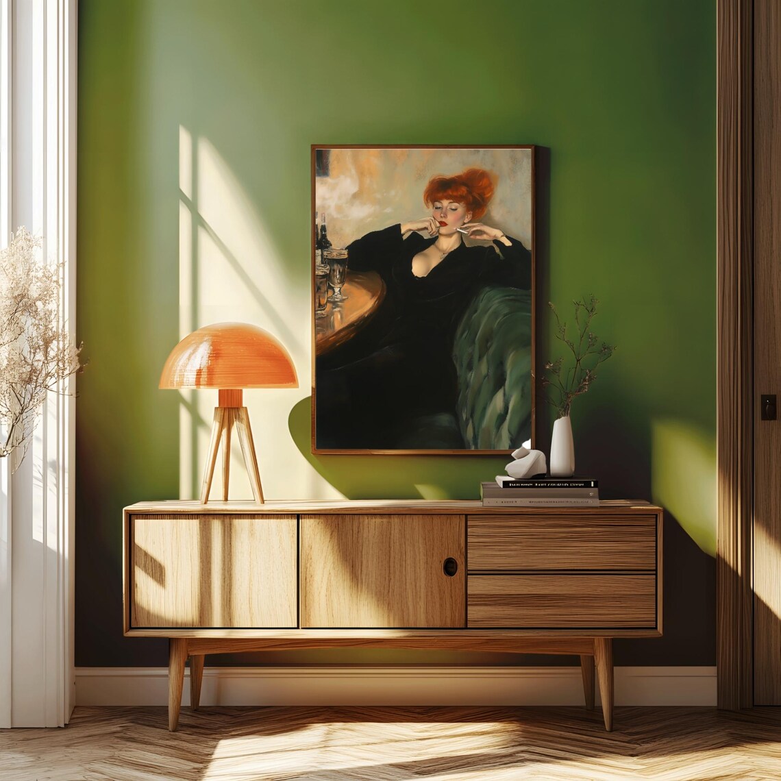 Women Smoking Vintage Abstract Painting - Image 2