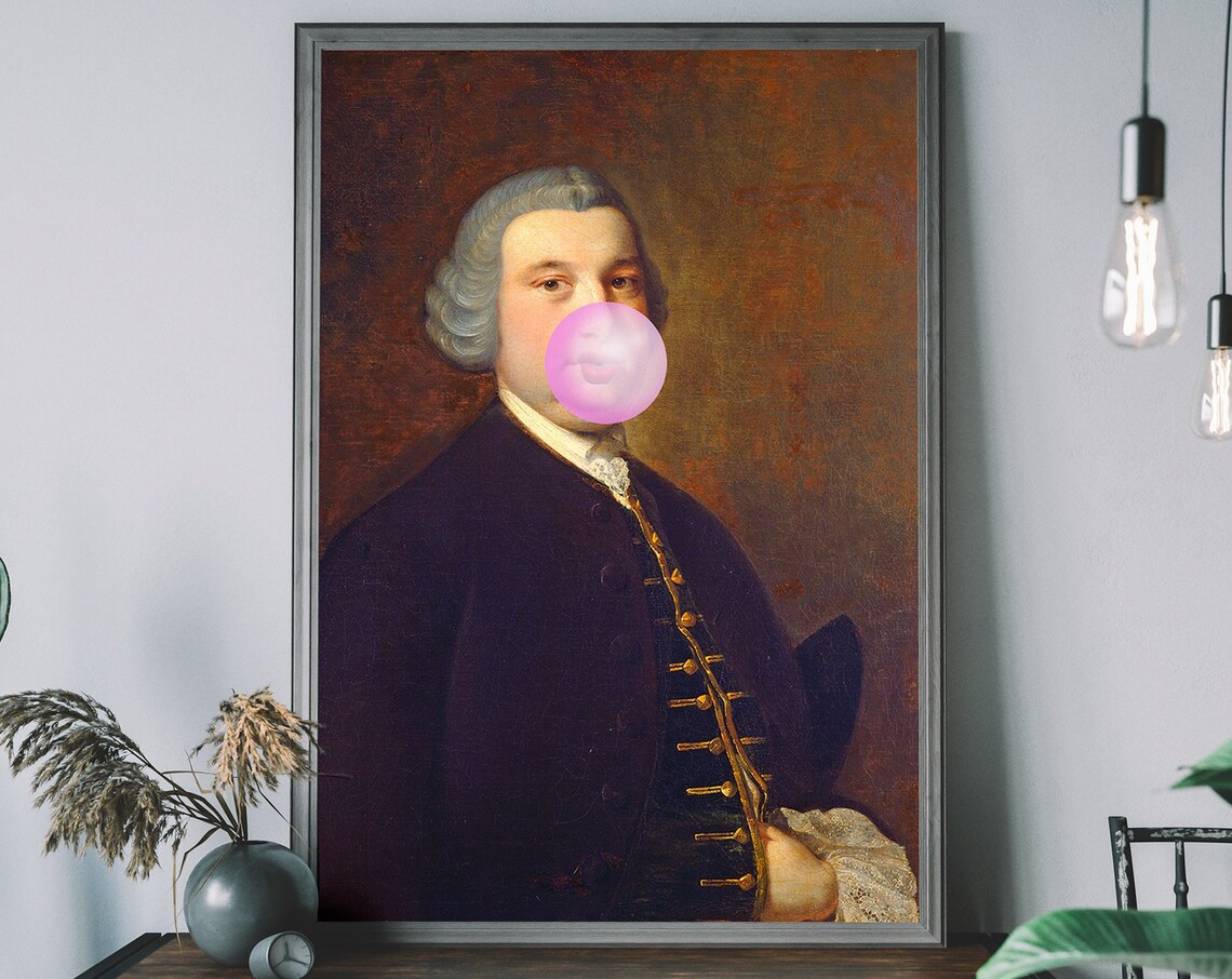 Bubblegum Print Regal Portrait, Vintage Modern Art Print