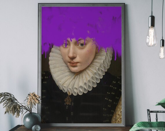 Renaissance Portrait Purple Graffiti Paint Altered Classic Art Poster