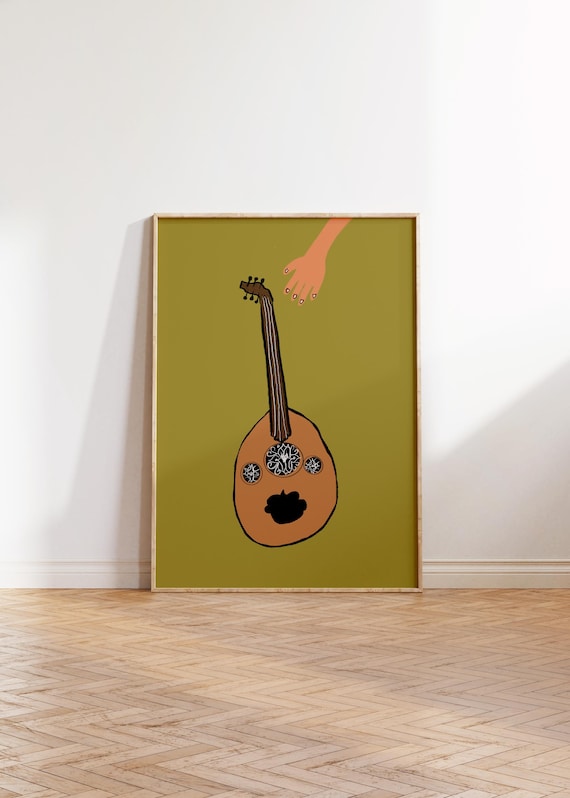 Oud Illustration Print Retro Middle Eastern Music Musical Instrument Gallery Wall Art Modern Digital Download