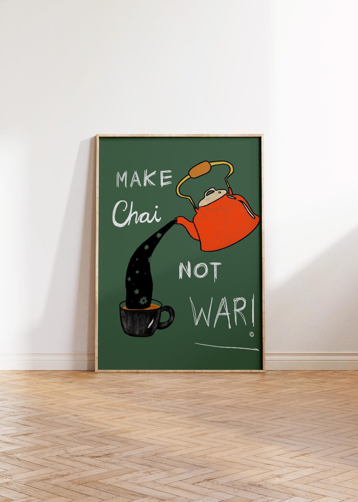 Make Chai Not War Funny Tea Kettle Chalkboard Kitchen Poster