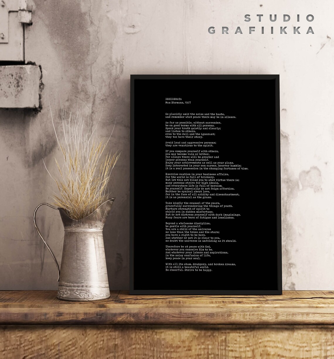 Desiderata Max Ehrmann 1927 Typewriter Text White on Black Poster - Image 3