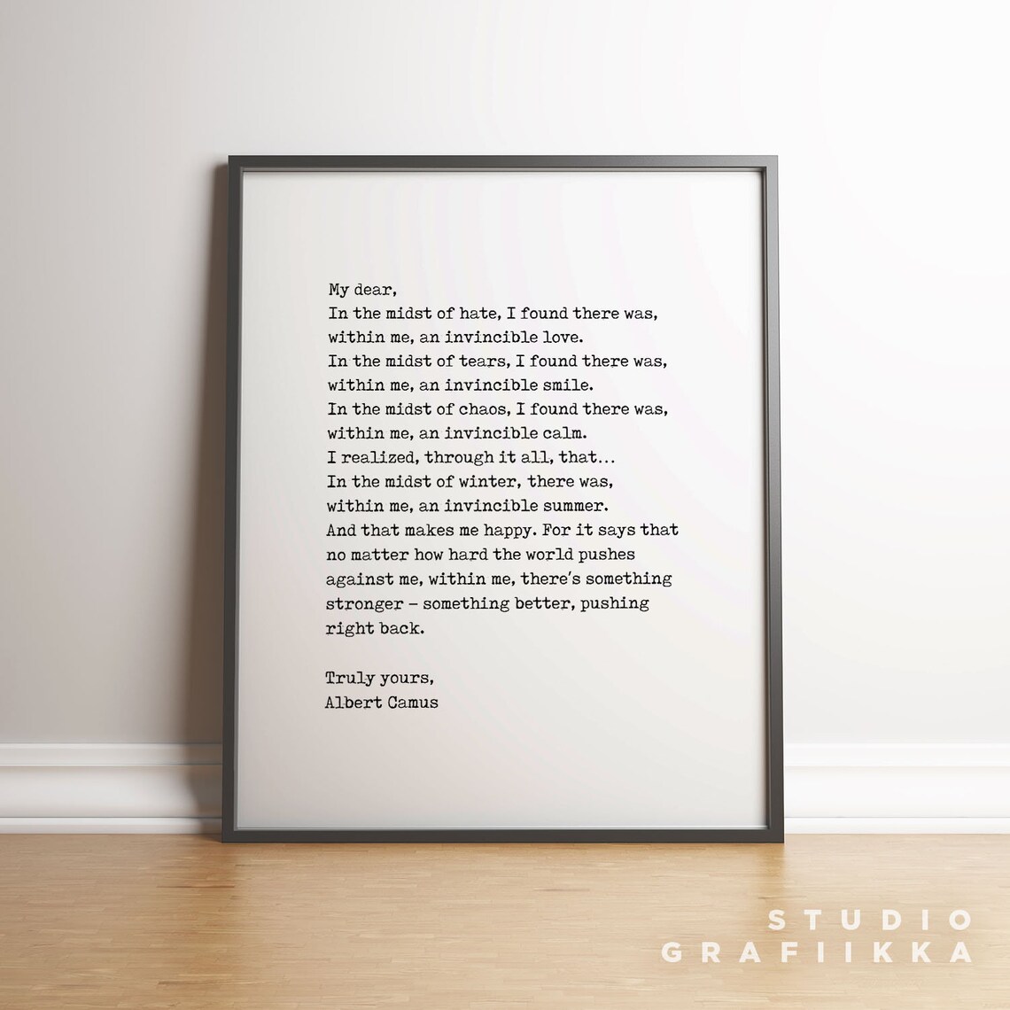Albert Camus Invincible Summer Typewriter Quote Minimalist Poster - Image 2