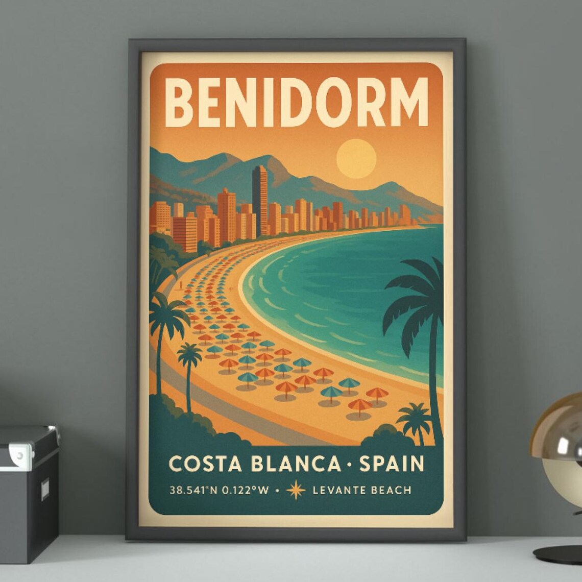 Benidorm Costa Blanca Spain Vintage Levante Beach Travel Poster