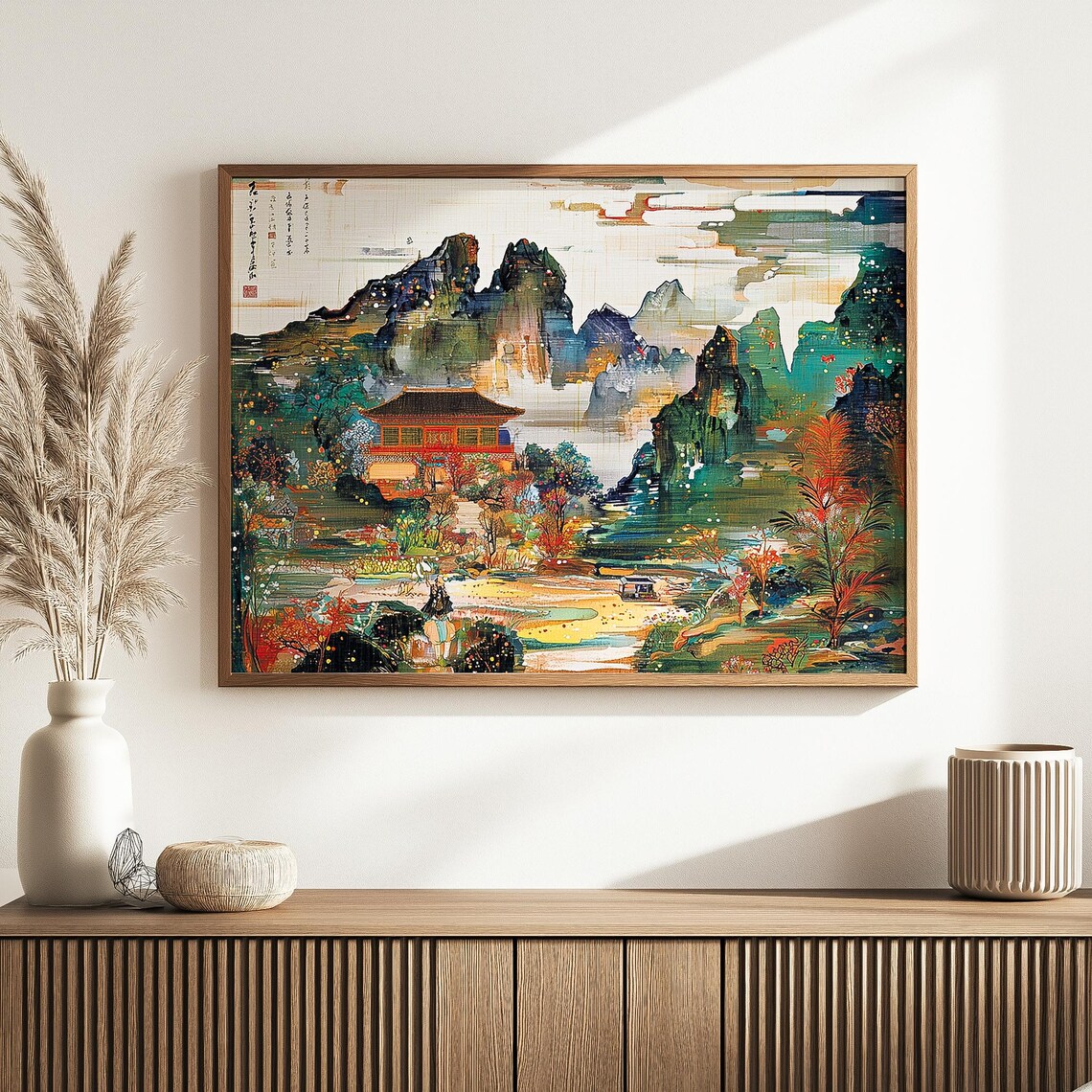 Chinese Vintage Art Print, Oriental Landscape