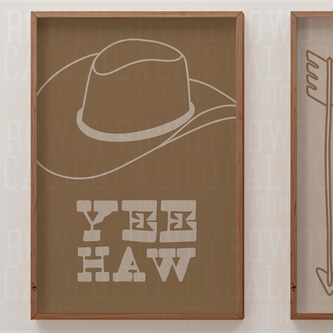 Yee Haw Cowboy Hat Line Art Minimalist Tan Western Quote Poster - Image 2