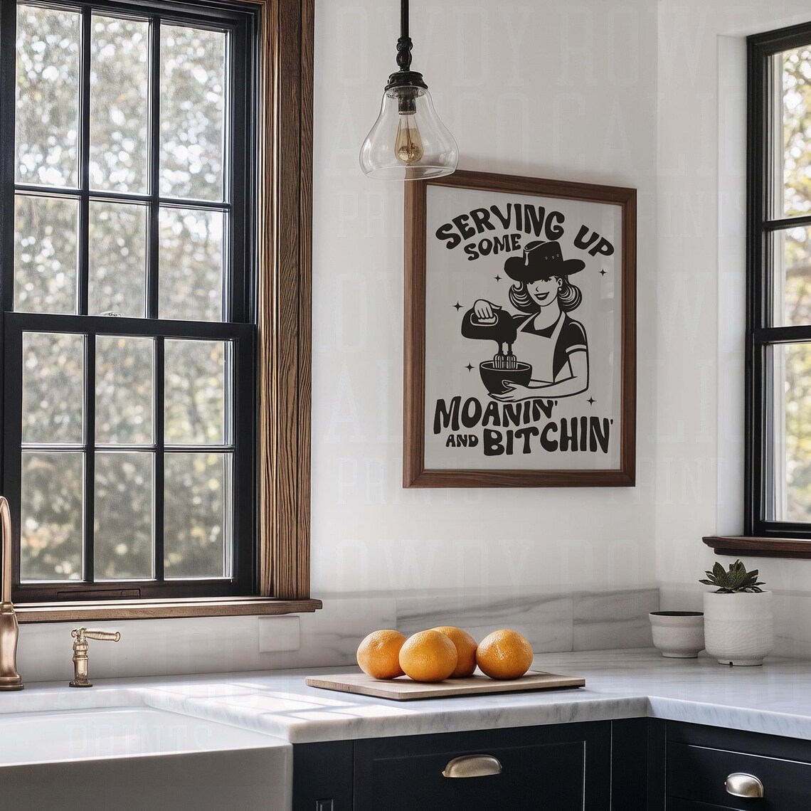 Serving Up Moanin And Bitchin Retro Cowgirl Kitchen Quote Poster - Image 3