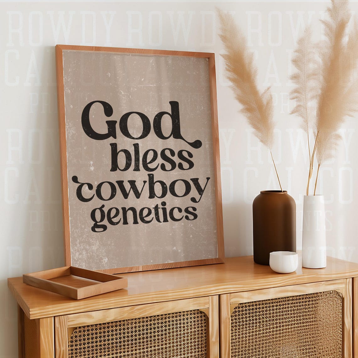 God Bless Cowboy Genetics Bold Retro Type Weathered Tan Ranch Poster