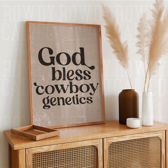 God Bless Cowboy Genetics Western Vintage Style Prints Minimalist Neutral Colors Trendy Wall Art Posters