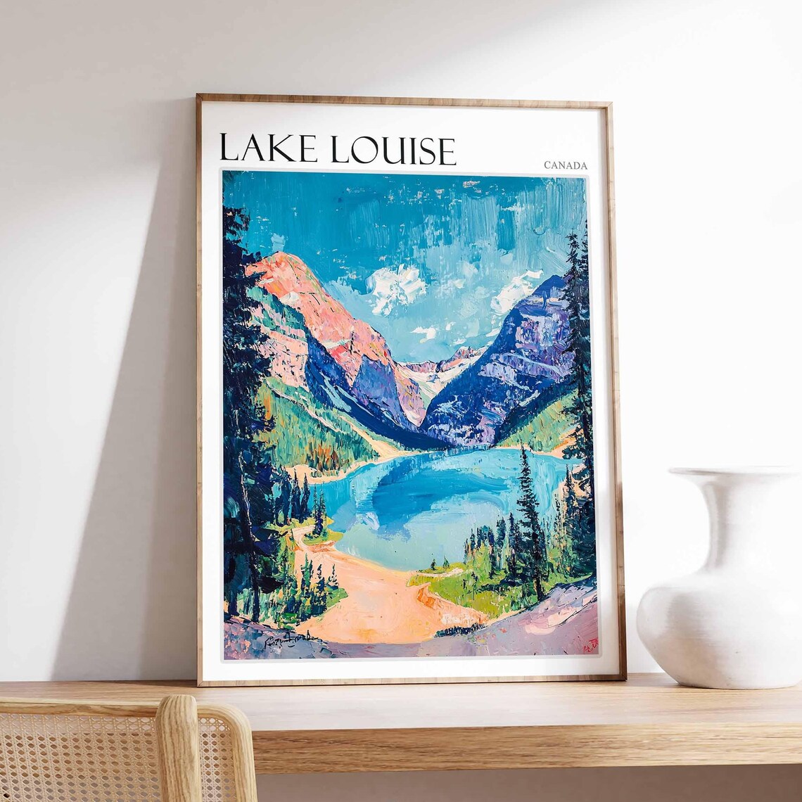 Lake Louise Canada Turquoise Bay Shoreline Viewpoint Painting Poster