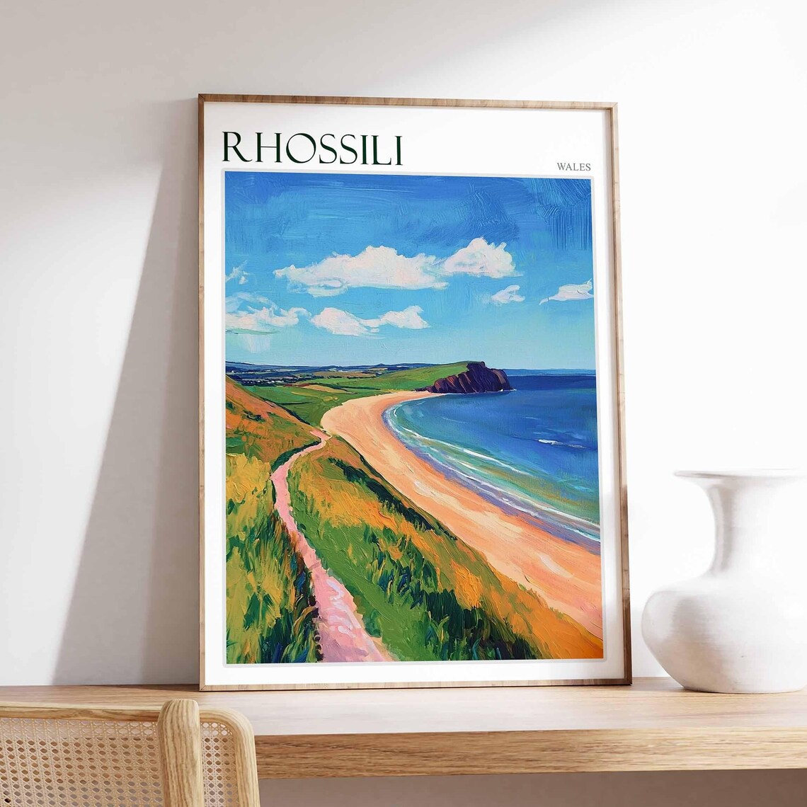 Rhossili Bay Poster Wales Poster Uk Travel Poster Coastal Wall Art British Decor Rhossili Travel Print Rhossili Wall Art Wales Decor