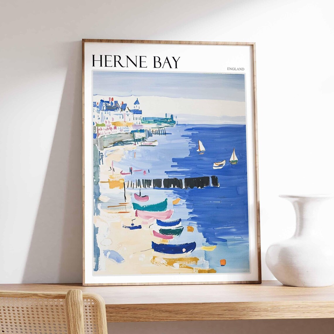Herne Bay England Colourful Boats Breakwaters Sailboats Poster
