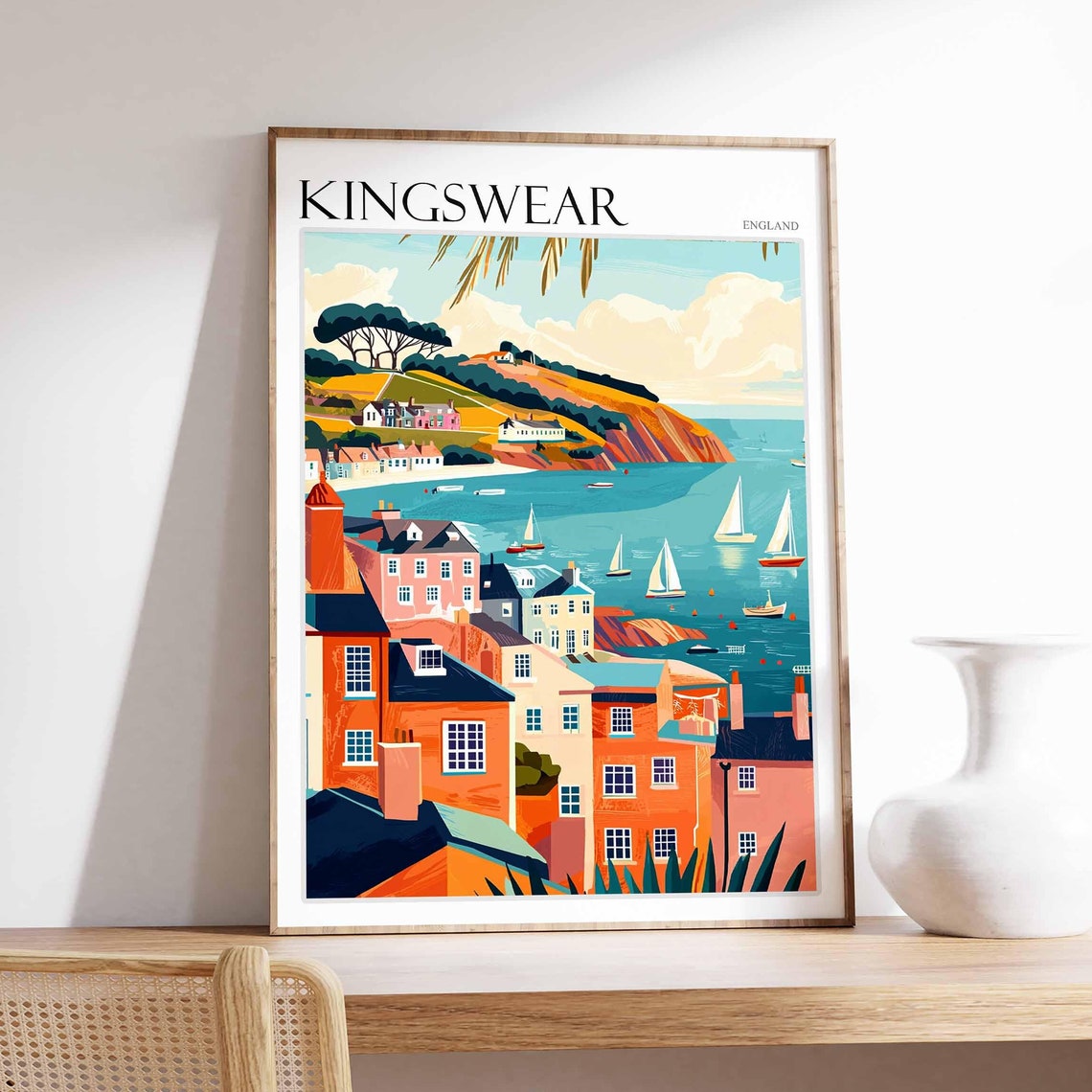 Kingswear Poster English Riviera Poster Uk Travel Poster Coastal Wall Art British Decor Kingswear Travel Print Kingswear Wall Decor