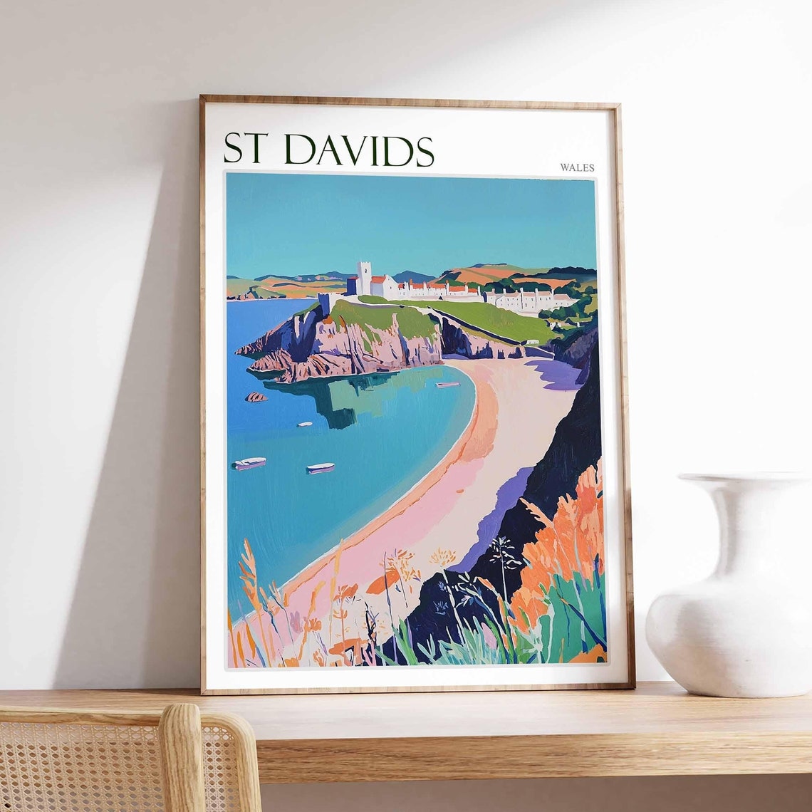 St Davids Poster Wales Poster Uk Travel Poster Coastal Wall Art Uk Home Decor St Davids Travel Print Wales Travel Print Wales Artwork