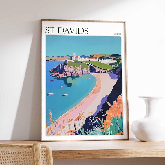 St Davids Wales Cliff Church Curved Beach Coastal Art Poster