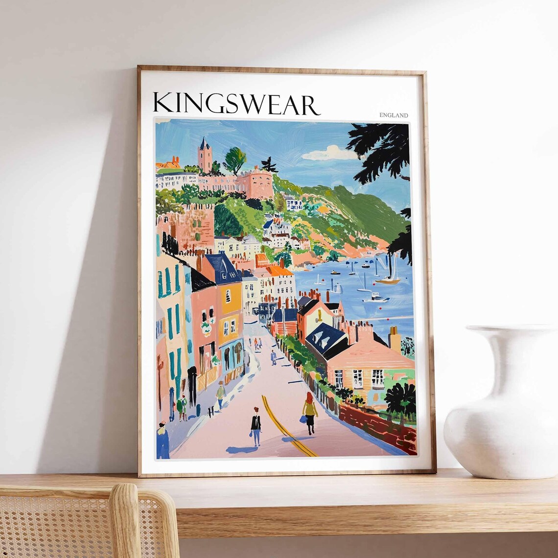 Kingswear England Steep Village Street Harbor View Painted Poster