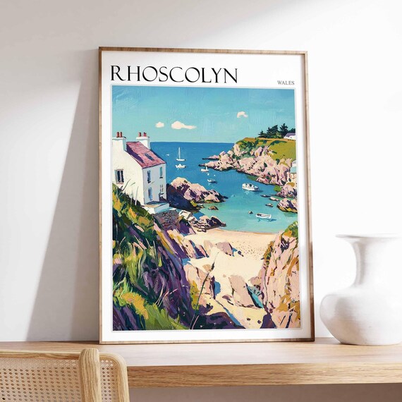 Rhoscolyn Wales Cottage Above Rocky Bay With Boats Art Poster