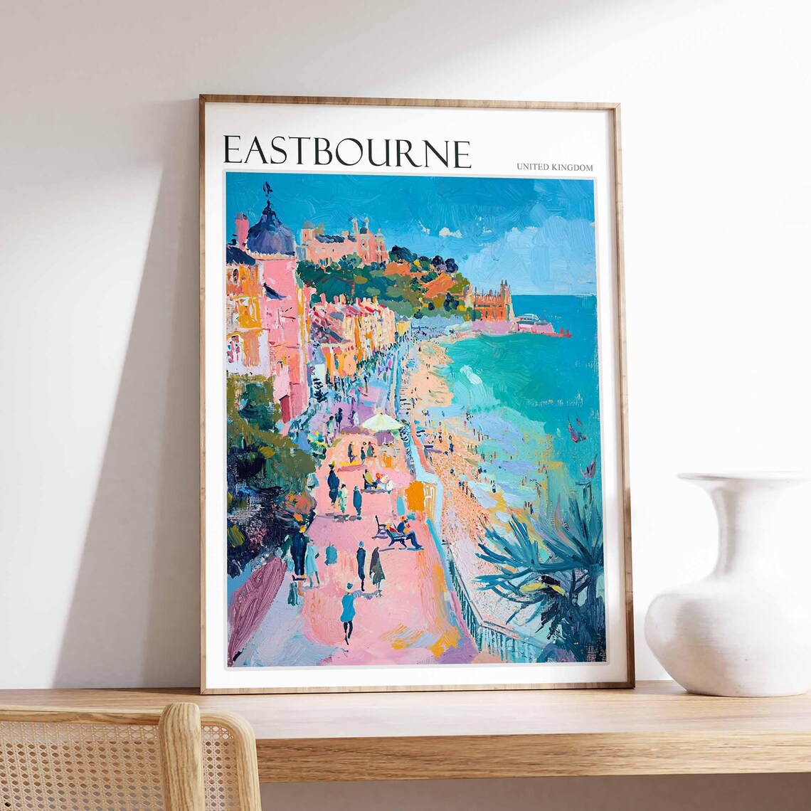 Eastbourne Busy Promenade Crowds Domed Buildings Seaside Painting Poster