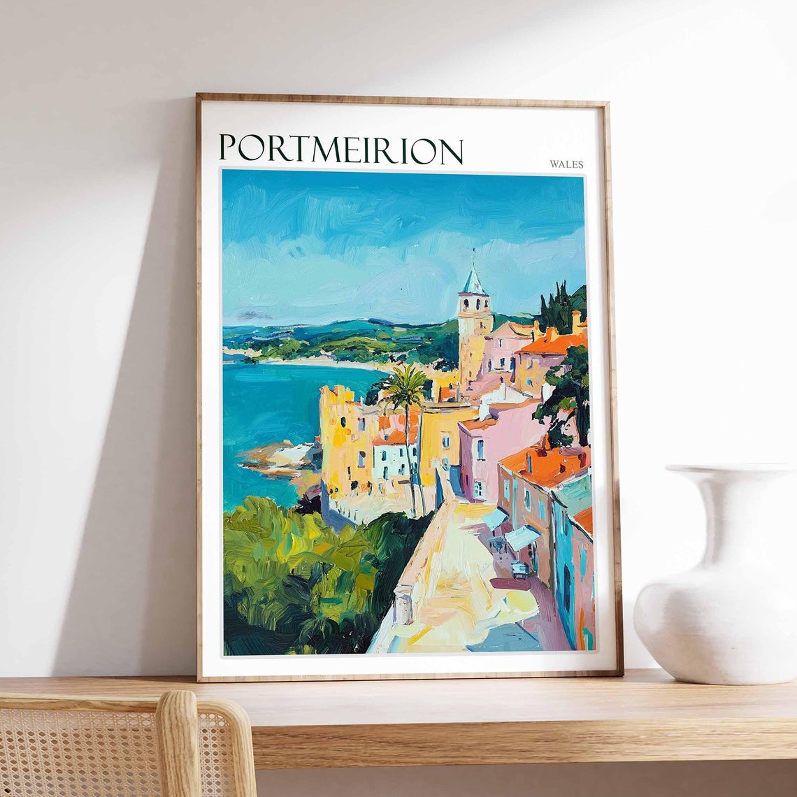 Portmeirion Poster Wales Poster Uk Travel Poster Coastal Wall Art British Decor European Travel Poster Uk Landscape Poster Uk Print