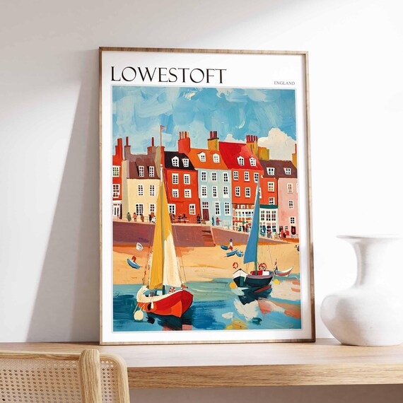 Lowestoft England Fishing Boats Harbor Red Brick Seafront Poster