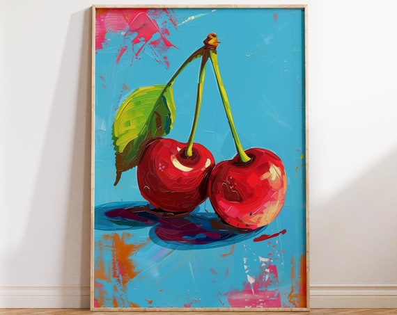 Eclectic Cherry Poster Wall Art Fruity Kitchen Decor Trendy Colorful Pop Art Painting Vibrant Fine Art Print