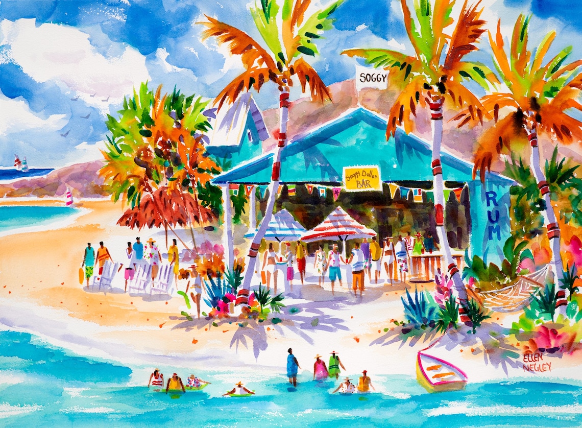 Soggy Dollar Bar Watercolor Art Print, British Virgin Islands - Image 3