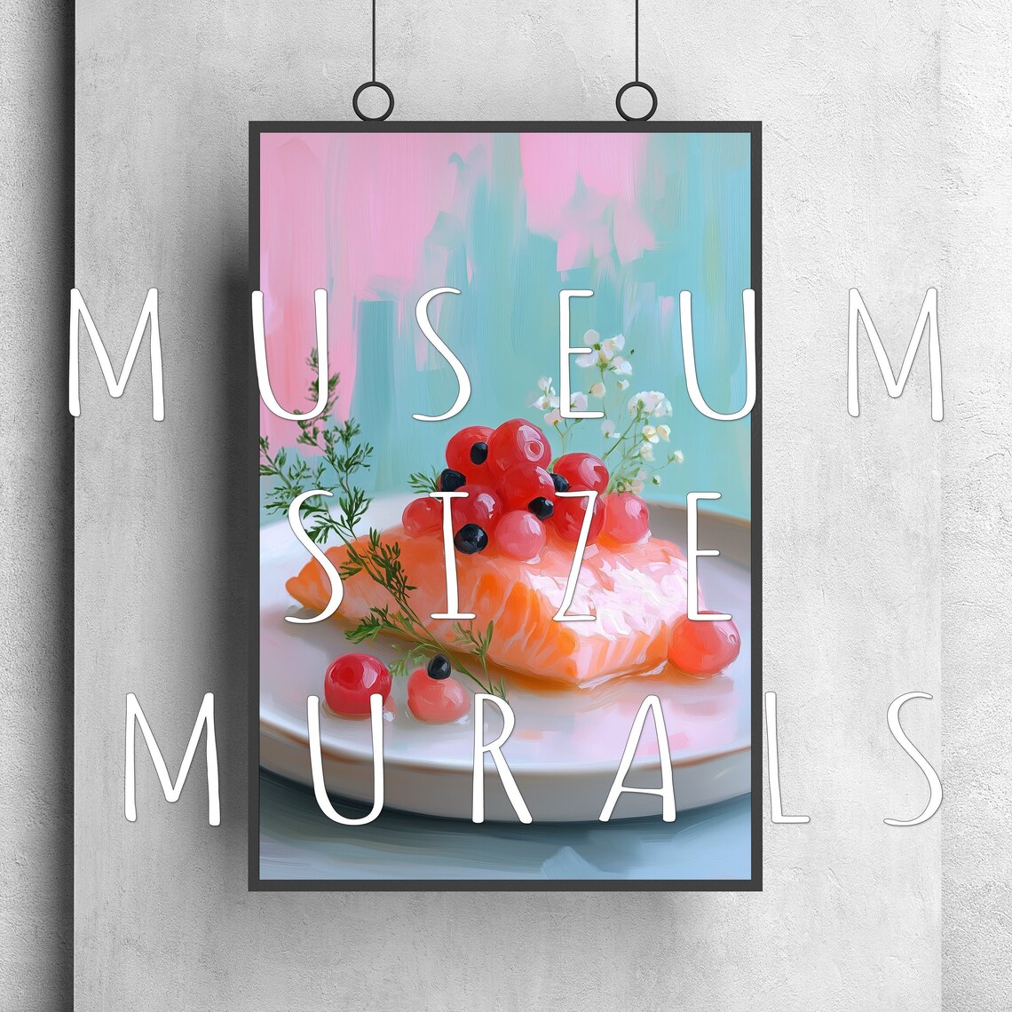 Salmon Fillet with Red Berries Pastel Food Painting Art Poster - Image 3