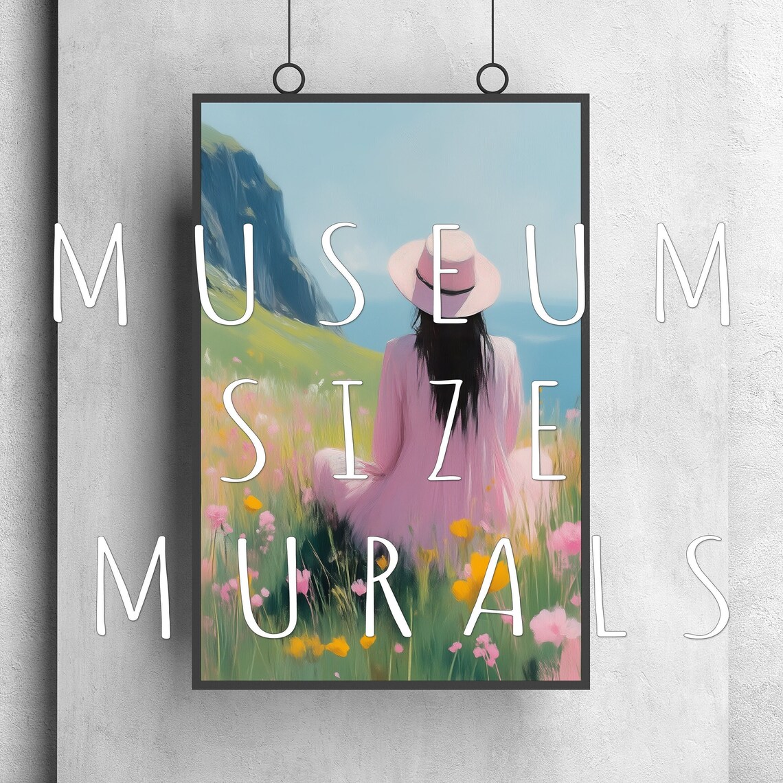 Woman In Pink Dress Gazing At Coastal Cliffs Wildflower Poster - Image 3