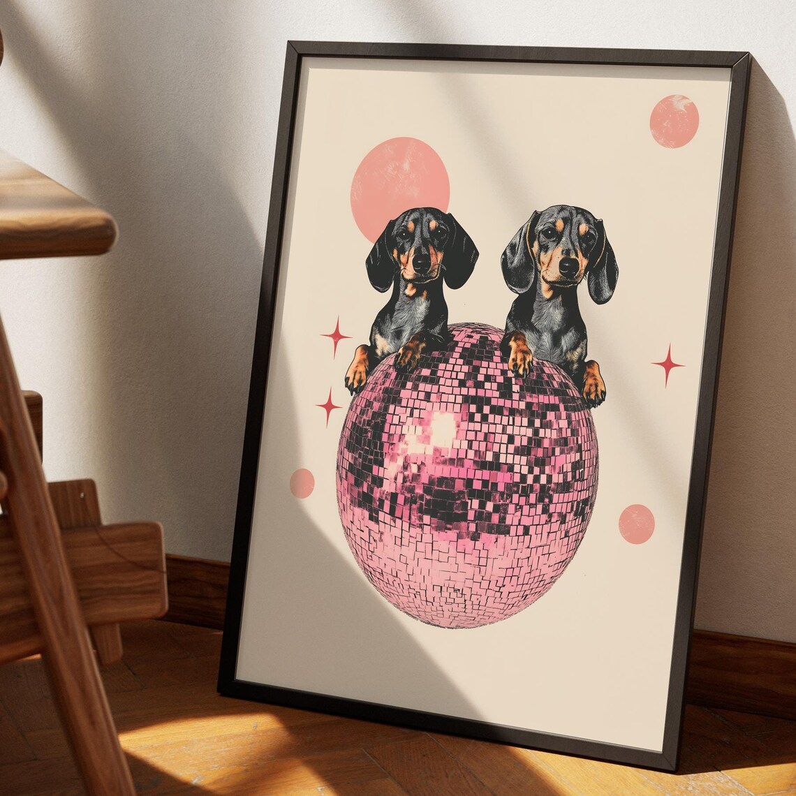Retro Dachshund Vintage Disco Ball Art Print - Image 4