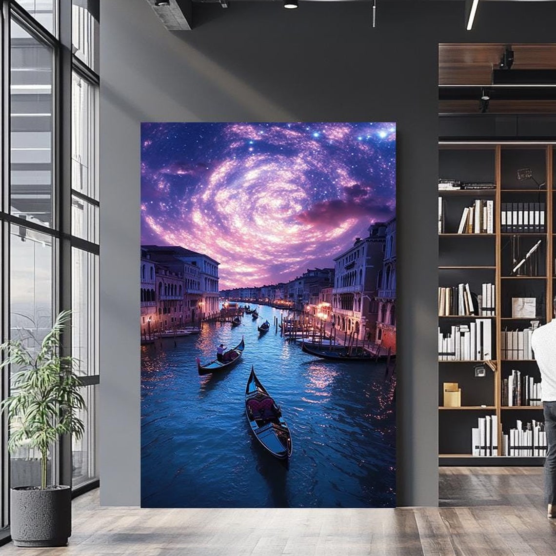 Venice Italy Grand Canal Gondolas Starry Galaxy Night Wall Poster