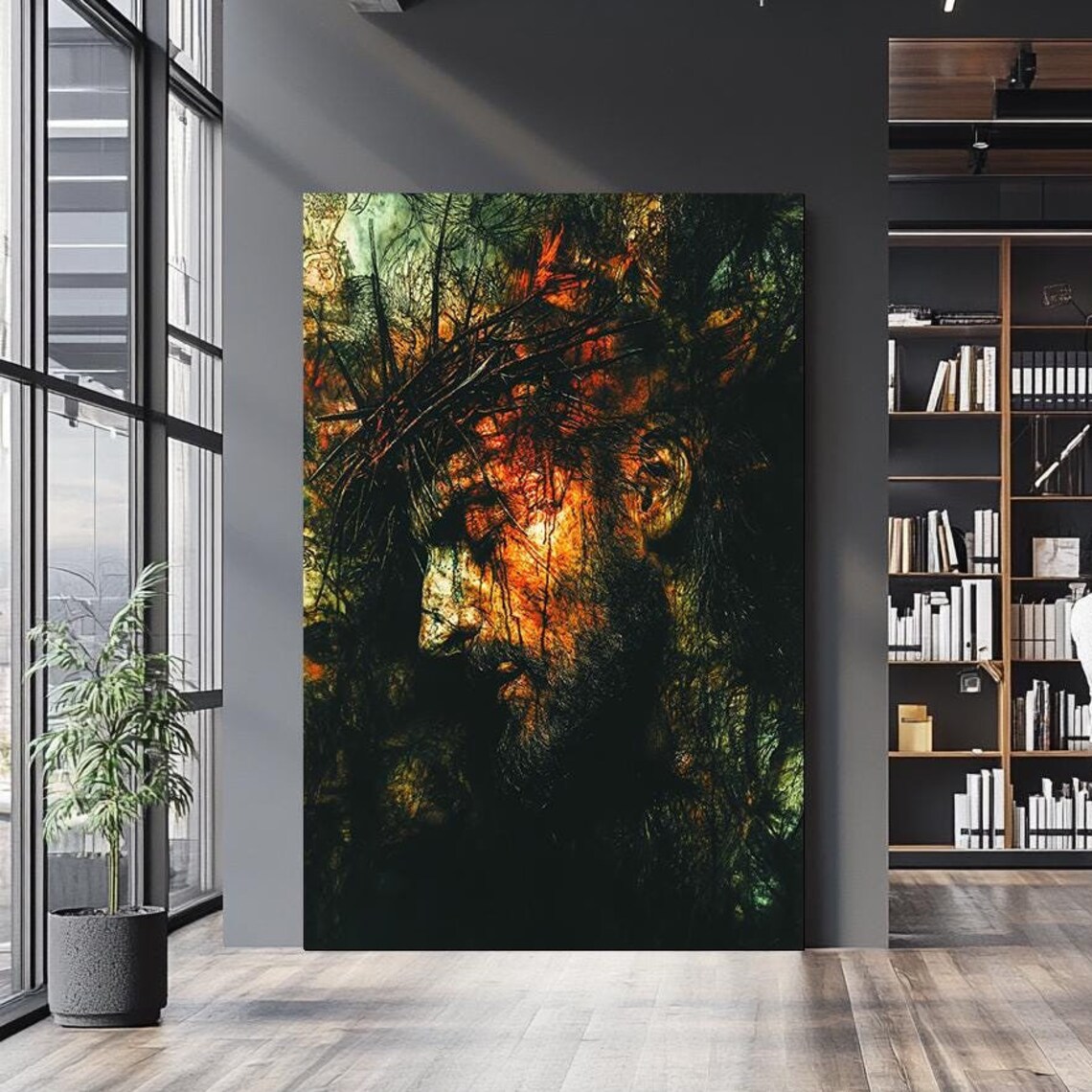 Jesus Crown Of Thorns Fiery Abstract Portrait Red Orange Art Poster